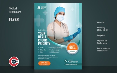 Szórólap vagy poszter sablon a mediális egészségügyi ellátáshoz - 00202