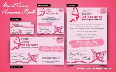 Folleto del mes de concientización sobre el cáncer de mama y paquete para redes sociales
