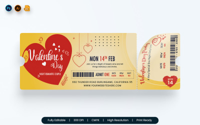 Plantilla de impresión de entradas para la fiesta del día de San Valentín