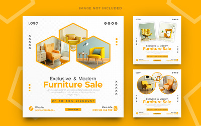 Plantillas de conjunto de banner de publicación de redes sociales de venta de muebles e interiores
