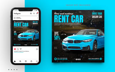 Conception de modèle de publication et de bannière Web sur les médias sociaux de voiture de location
