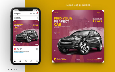 Banner de publicación de redes sociales de promoción de alquiler de autos