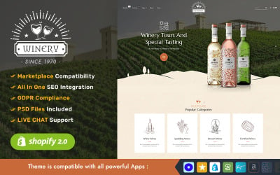 Winery — современный виноградник и напитки — многоцелевая адаптивная тема Shopify