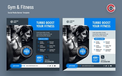 Modèle de bannière de médias sociaux de gym et de fitness - 00240