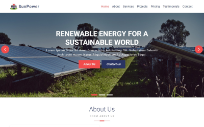 SunPower - Modèle de site Web de page de destination pour l&amp;#39;énergie solaire React