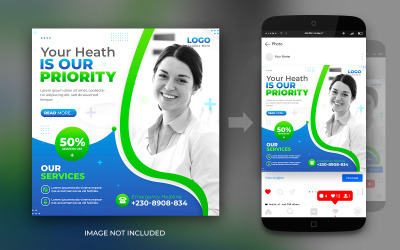 Bannière de consultant médical en soins de santé ou modèle de conception de publication de médias sociaux Instagram plat