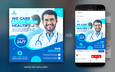 Gezondheidszorg medisch adviseur banner of platte Instagram post vierkante sociale media post ontwerpsjabloon