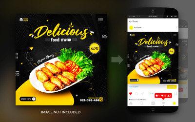 Ízletes ételek menü közösségi média promóciós bejegyzés és Instagram szalaghirdetés-tervezősablon