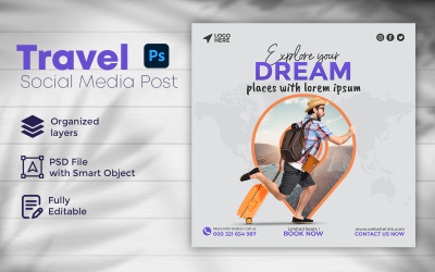 Modèle de publication sur les médias sociaux de voyage 3