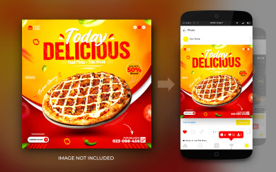 Publicación de promoción de menú de alimentos de comida deliciosa en redes sociales y plantilla de diseño de publicación de banner de Instagram