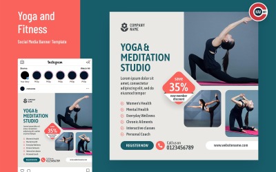 Banner de mídia social de ioga e fitness - 00249