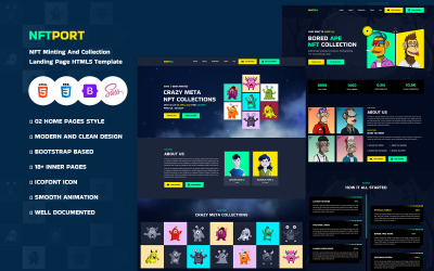 Nftport - Modèle HTML5 de page de destination de la frappe/collection NFT