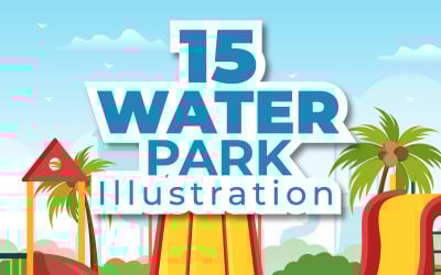 15 Water Park Cartoon Illustration