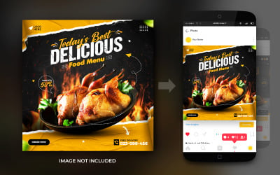 Plantilla de diseño de banner de publicación de promoción de comida de pollo frito en redes sociales