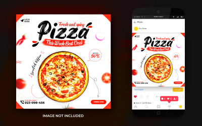 Promoción de alimentos en redes sociales y plantilla de diseño de publicación de banner de Instagram Publicación de comida de pizza