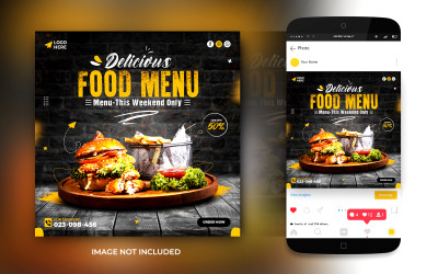 Promoción de alimentos en redes sociales y plantilla de diseño de publicación de banner de Instagram