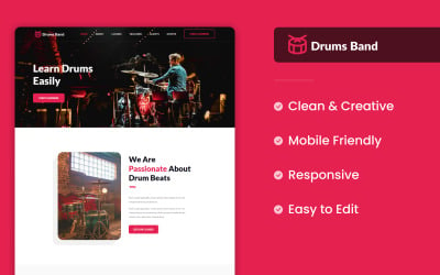 Drums Band Bootstrap HTML-шаблон цільової сторінки