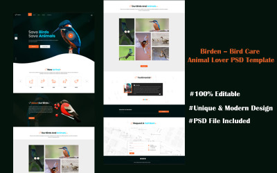 Birden – Bird Care  Animal Lover PSD Template