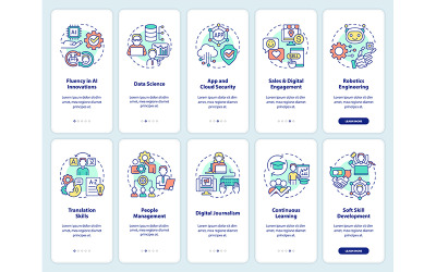 Conjunto de pantalla de aplicación móvil de incorporación de habilidades digitales y desarrollo profesional