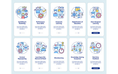 Ensemble d'écrans d'application mobile d'intégration des compétences en demande