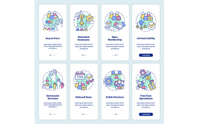 Företagskooperativ Fördelar Onboarding Mobile App Screen Set