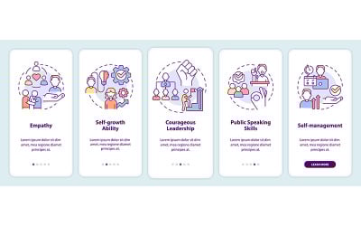 Pantalla de aplicación móvil de incorporación de habilidades blandas para el éxito profesional