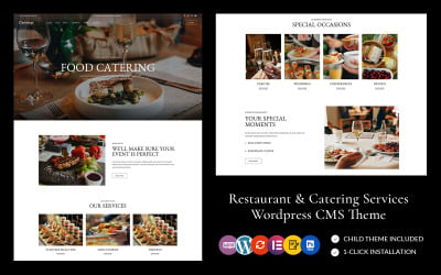 Кейтеринг - Свадебный планировщик, личный повар, кейтеринговая компания Тема WordPress + Elementor