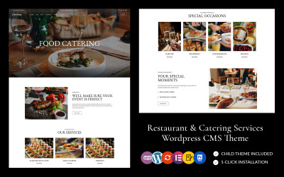 Кейтеринг – весільний організатор, персональний шеф-кухар, кейтерингова компанія, тема WordPress + Elementor