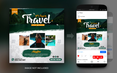 旅行和旅游冒险社交媒体 Instagram 和 Facebook 后广场横幅设计模板