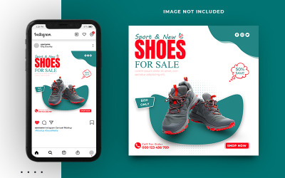 Modello di banner per post sui social media per la promozione della vendita di scarpe