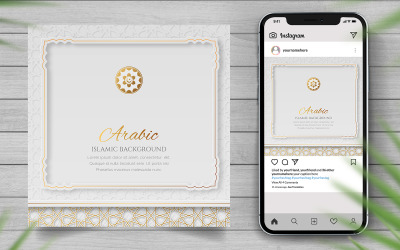White And Blue Luxury Arabic Style Islamic Background Template With Copy Space For Text