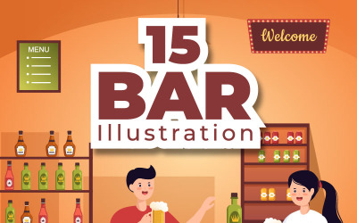 15 bar eller pub tecknad illustration
