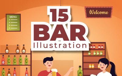 15 Bar nebo hospoda kreslené ilustrace
