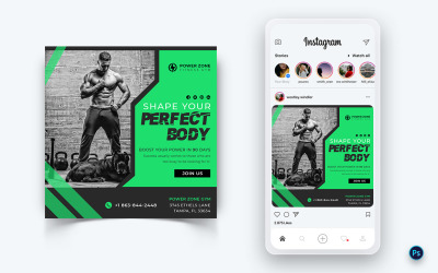 Дизайн поста в социальных сетях для тренажерного зала и фитнес-студии Template-19