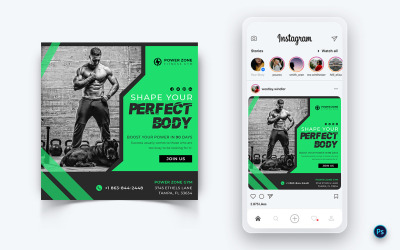Modello di post sui social media per palestra e fitness Studio-19