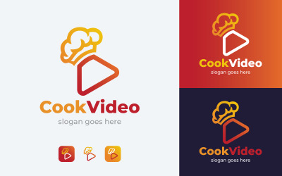 Matlagning Video Logotyp Mall Med Kock Hatt Och Spela Symbol