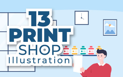 13 Illustrazione del design del negozio di stampa