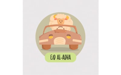 Eid Al-Adha con ilustración de coche de conducción de ovejas