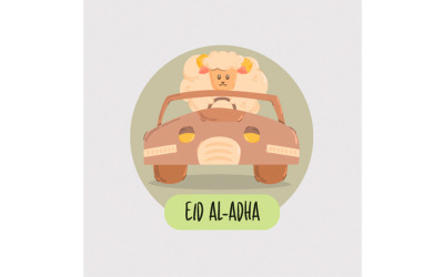 Eid Al-Adha con l&amp;#39;illustrazione dell&amp;#39;automobile di guida delle pecore