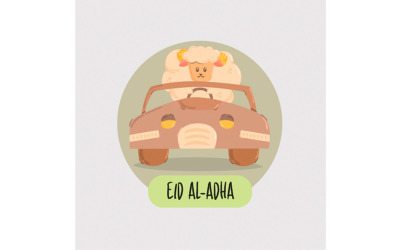 Eid Al-Adha mit Schafen, die Autoillustration fahren