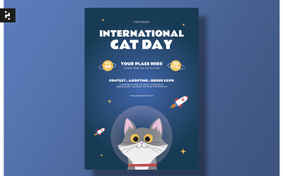 Leták na Mezinárodní den koček – téma vesmírné galaxie