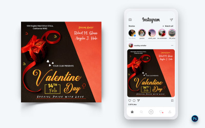 Шаблон оформления поста в социальных сетях для вечеринки в честь Дня святого Валентина-06