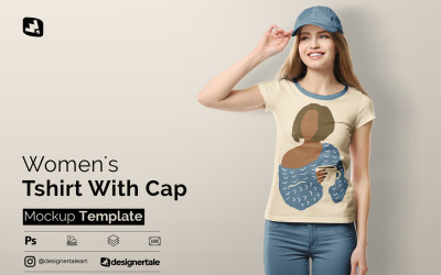 Damen-T-Shirt mit Cap-Mockup