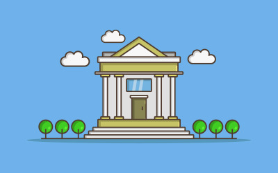 Illustrated and colored bank on a white background