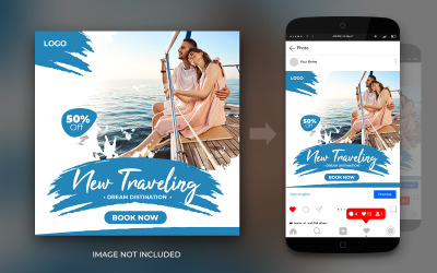 Sociální média Travel Tour a Dream Adventure Šablona návrhu plakátu Instagram nebo Facebook Post Banner Flyer