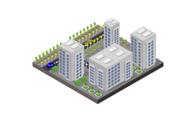 Vectorized isometric city on a  background