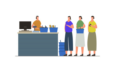 Vectorized supermarket cashier on a white background