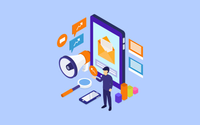 Isometric email marketing illustrated in vector