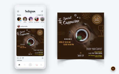 Kahve Dükkanı Sosyal Medya Instagram Post Tasarım Şablonu-20