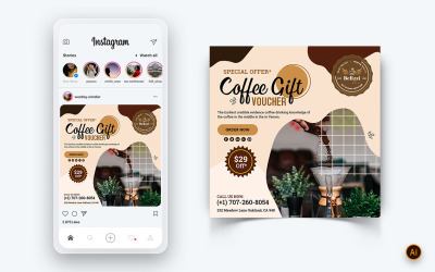 Plantilla de diseño de publicación de Instagram para redes sociales de cafetería-19
